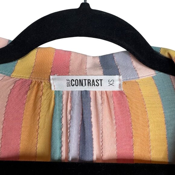 Self Contrast Women's XS Metallic Rainbow Striped V Neck Long Sleeve Top - Picture 3 of 9